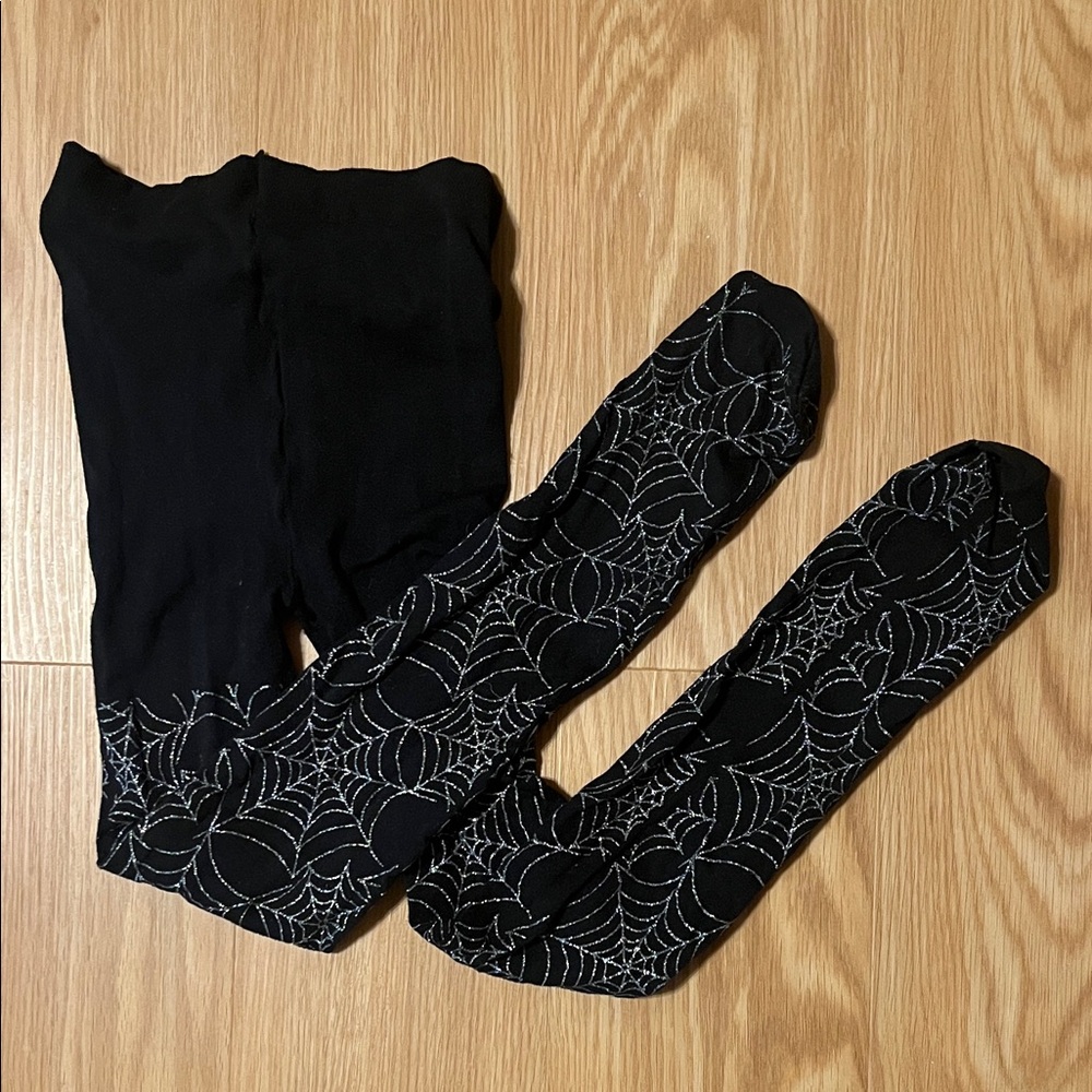 The Children's Place Black Silver Spiderweb Tights, size 6-8